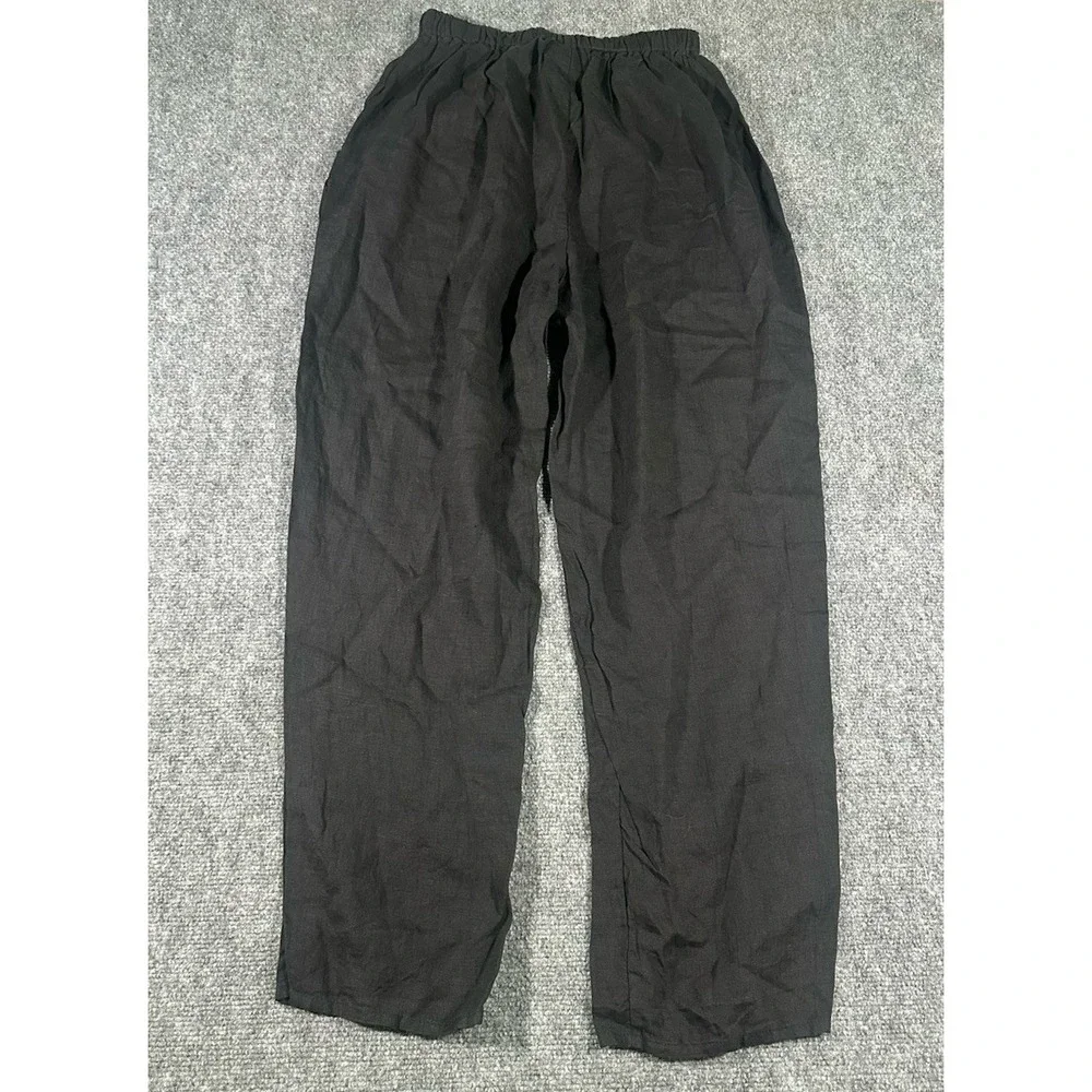 FLAX Brand Women's Black Linen Pants Size Small 4-6 Pull On Elastic Waist
